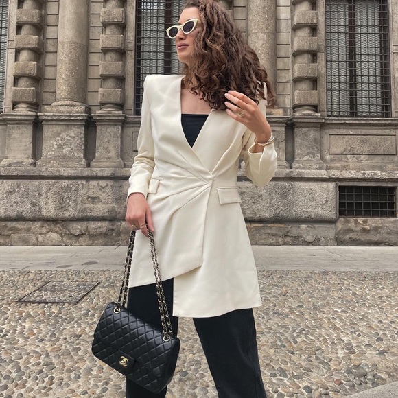 Zara Ecru Draped Blazer Dress - Picture 9 of 17